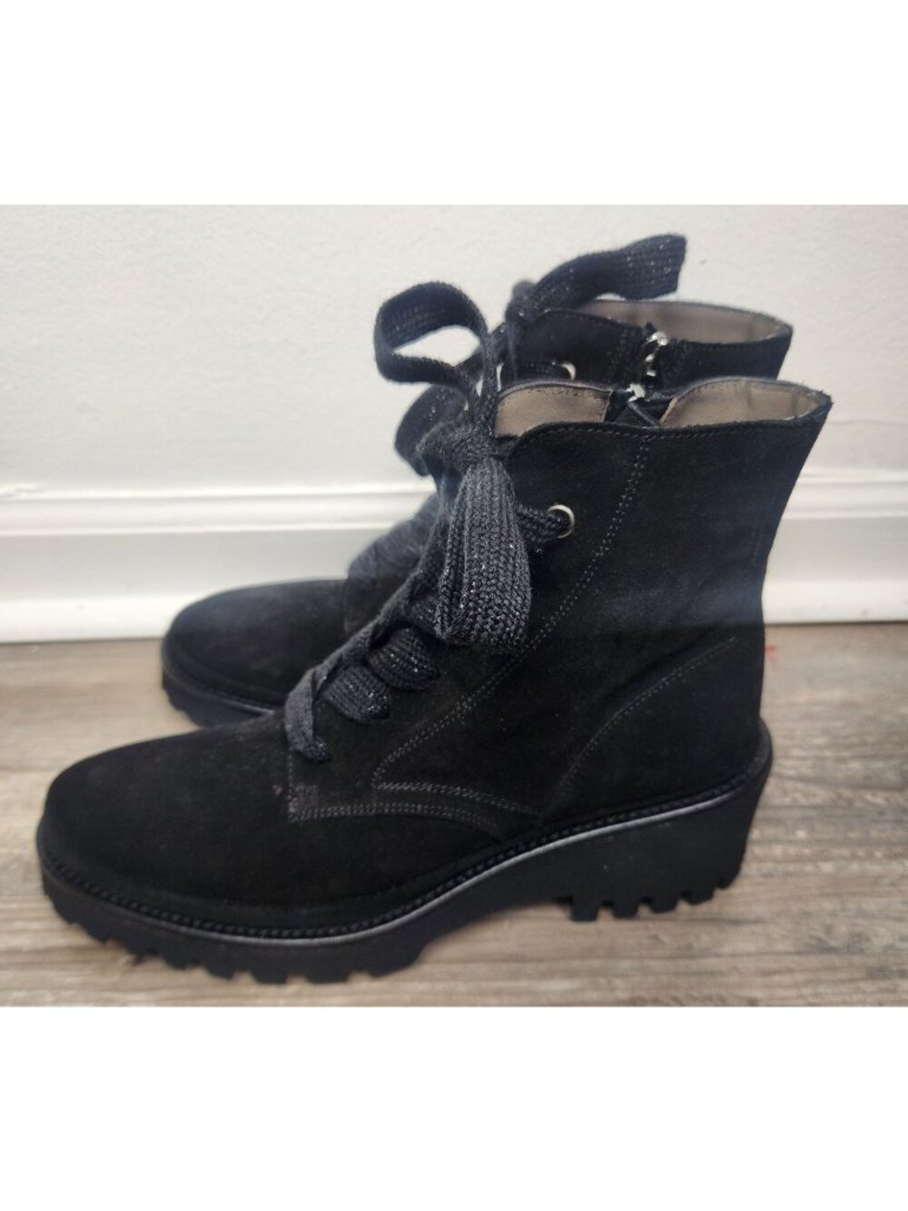 Ron White Women's Sz. 38.5/8 Suede Lace Up Black Boots NWOT